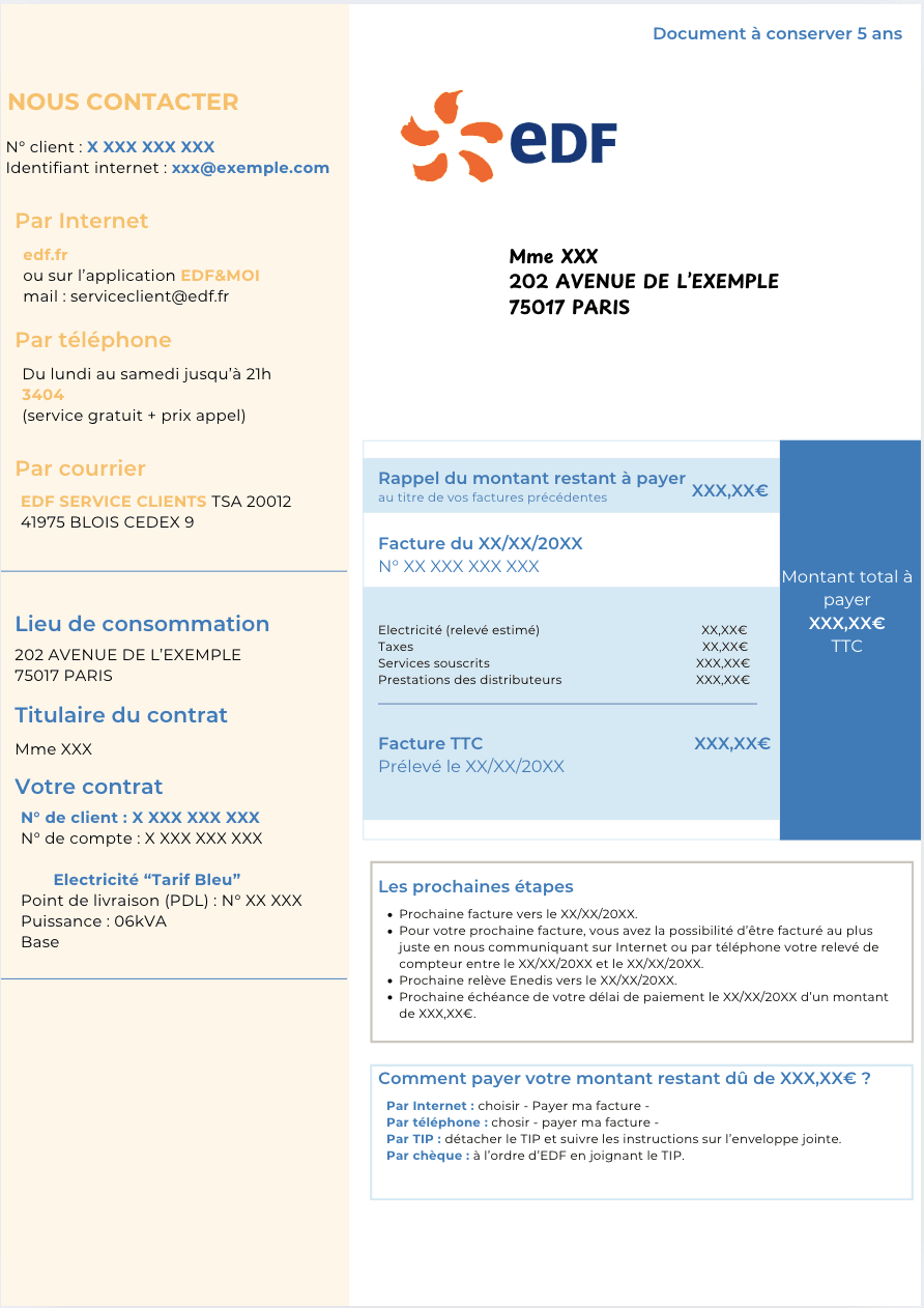 facture EDF modèle